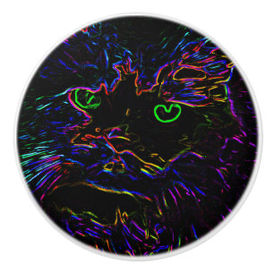 Bouton De Porte En Céramique Chat Neon Glow