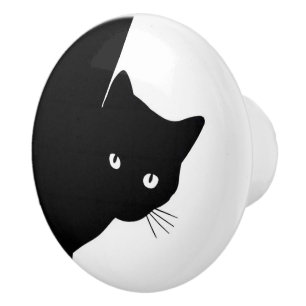 Bouton De Porte En Céramique Chat noir
