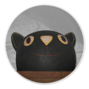 Bouton De Porte En Céramique Chat noir