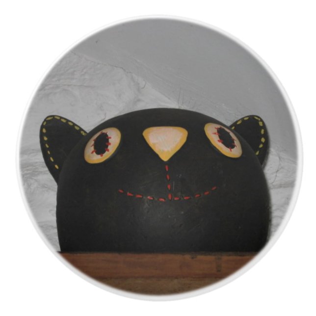 Bouton De Porte En Céramique Chat noir (Devant)