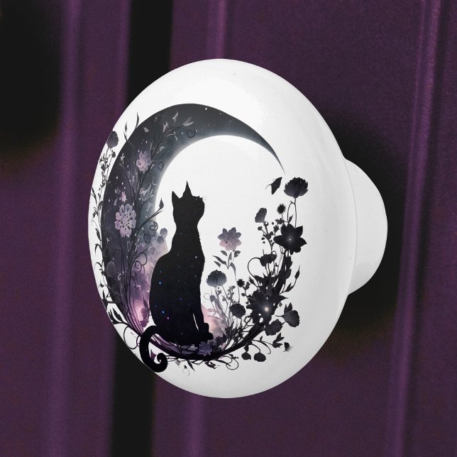 Bouton De Porte En Céramique Chat noir Céleste Lune moderne (Créateur téléchargé)