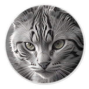 Bouton De Porte En Céramique Chat noir et blanc Kitten Visage