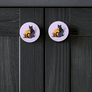 Bouton De Porte En Céramique Chat noir Rose pourpre Citrouille Citrouille