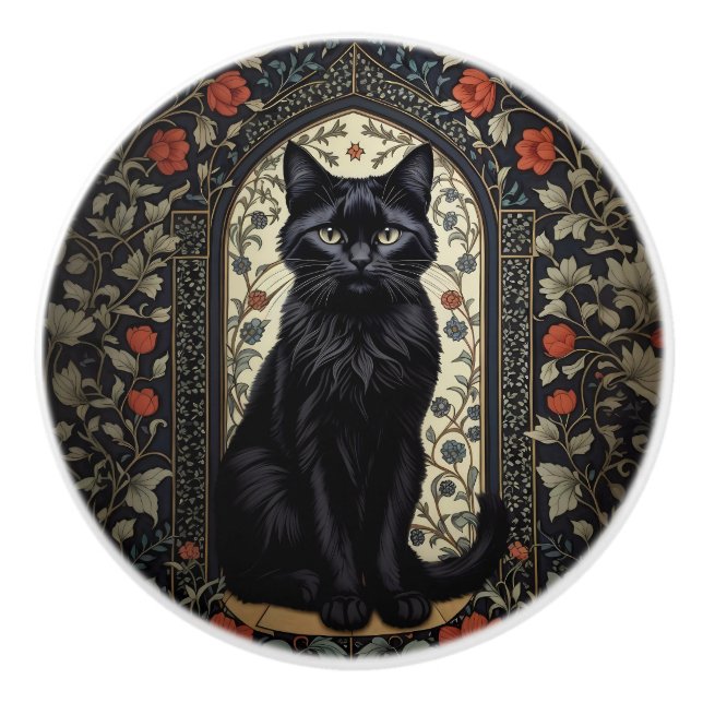 Bouton De Porte En Céramique Chat noir William Morris inspiré (Devant)