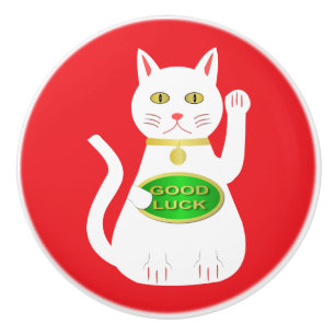 Bouton De Porte En Céramique Chat Oriental Lucky