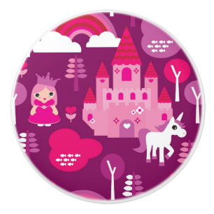 Bouton De Porte En Céramique château de princesse et arc-en-ciel de licorne