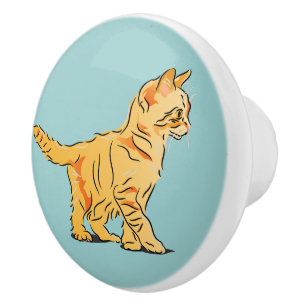 Bouton De Porte En Céramique Chaton orange
