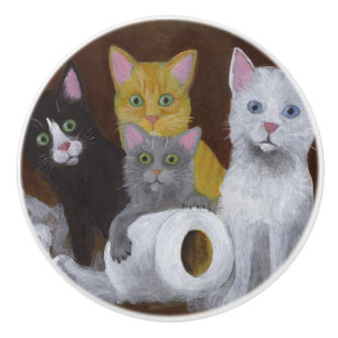 Bouton De Porte En Céramique Chatons Joueurs