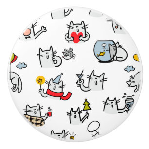 Bouton De Porte En Céramique Chats amusants, lait et magie.