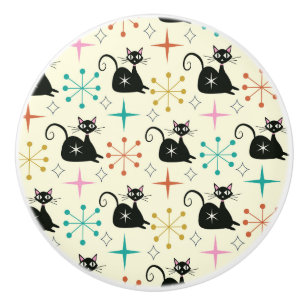 Bouton De Porte En Céramique Chats atomiques de milieu de siècle avec explosion