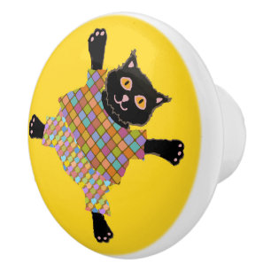 Bouton De Porte En Céramique Chats bien habillés faisant des Empreintes de patt