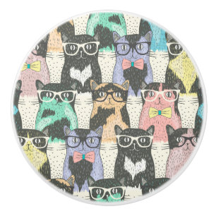 Bouton De Porte En Céramique Chats portant des lunettes de soleil