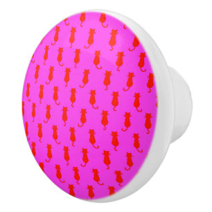 Bouton De Porte En Céramique Chats Rouges Fantaisistes Roses Pour Toujours Fun