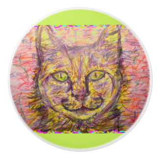 Bouton De Porte En Céramique chatte du jour ensoleillé