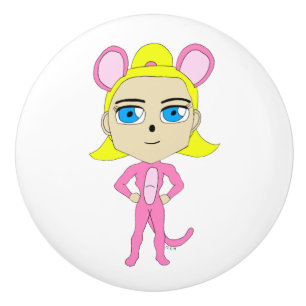 Bouton De Porte En Céramique chatte rose
