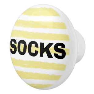 Bouton De Porte En Céramique Chaussettes Jaunes Blanches Aquarelle Rayures
