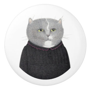 Bouton De Porte En Céramique CHAUSSEUR CHAT Ceramic Knob