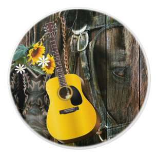 Bouton De Porte En Céramique Chaussures de cowboy du Western Horse Guitar Sunfl