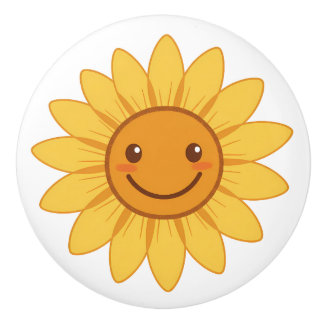 Bouton De Porte En Céramique Cheerful Smiling Sunflower "My Sunshine" 