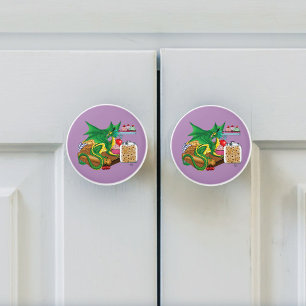 Bouton De Porte En Céramique Chef pâtissier Dragon Vert