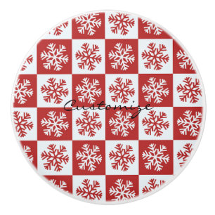Bouton De Porte En Céramique Chèque rouge/blanc motif flocon de neige Thunder_