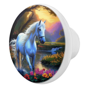 Bouton De Porte En Céramique Cheval blanc