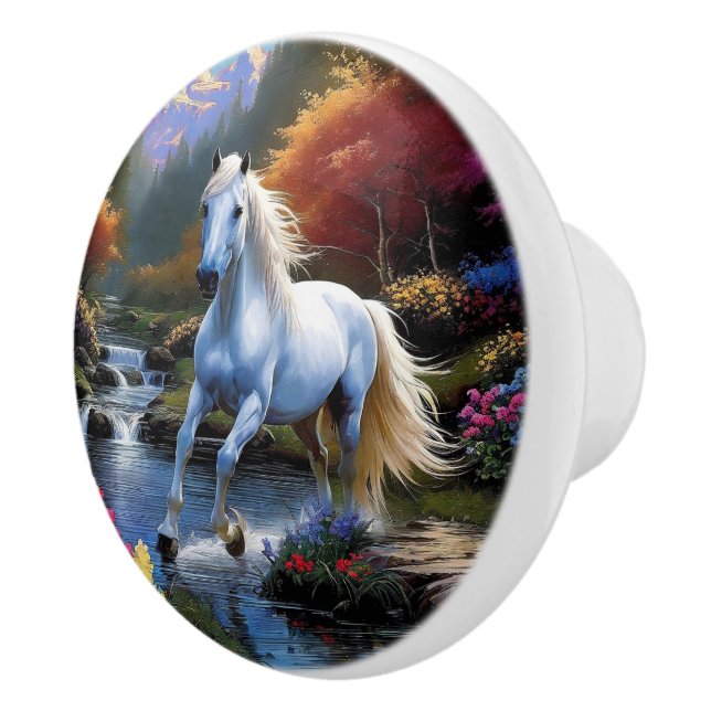 Bouton De Porte En Céramique Cheval blanc (Droite)