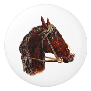 Bouton De Porte En Céramique Cheval brun foncé portrait art vintage