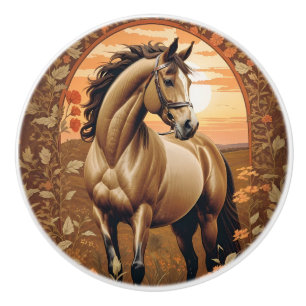 Bouton De Porte En Céramique Cheval Élégant Vintage Au Coucher Du Soleil