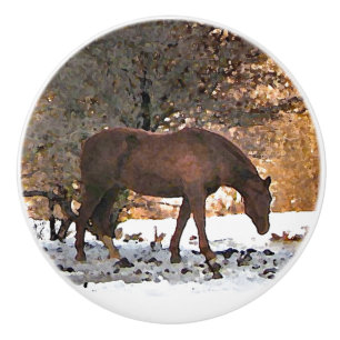 Bouton De Porte En Céramique Cheval en hiver Ceramic Knob