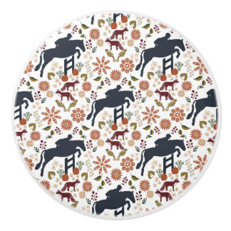 Bouton De Porte En Céramique Cheval et cavalier Knob Pull équestre Folk Art