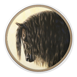 Bouton De Porte En Céramique Cheval noir Friésien