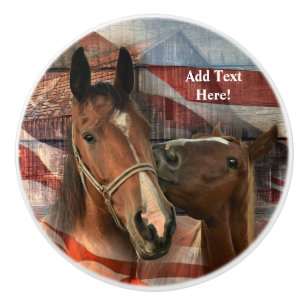 Bouton De Porte En Céramique Cheval Rustic Barne drapeau américain