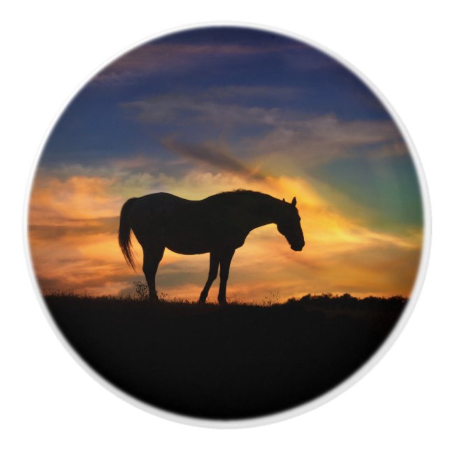 Bouton De Porte En Céramique Cheval Sunset du Sud-Ouest Knows et Pulls (Devant)