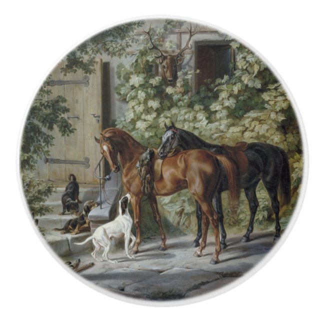 Bouton De Porte En Céramique Chevaux à la Porche (par Albrecht Adam) (Devant)
