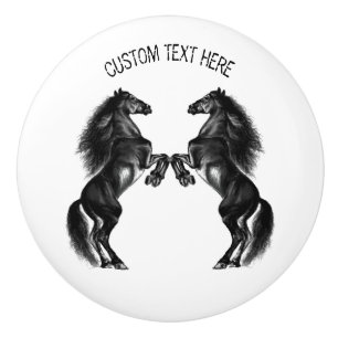 Bouton De Porte En Céramique Chevaux debout Ceramic Knox - Texte personnalisé