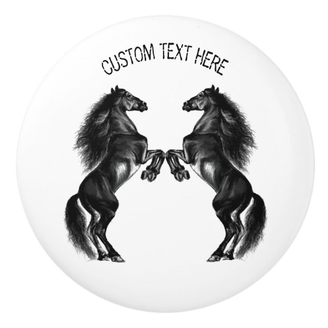 Bouton De Porte En Céramique Chevaux debout Ceramic Knox - Texte personnalisé (Devant)