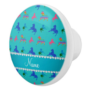 Bouton De Porte En Céramique Chevaux modelés par turquoise nommée personnalis
