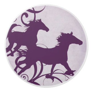 Bouton De Porte En Céramique Chevaux sauvages pourpres de la Girly