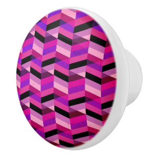 Bouton De Porte En Céramique Chevron/Herringbone abstrait   Violets et Violet