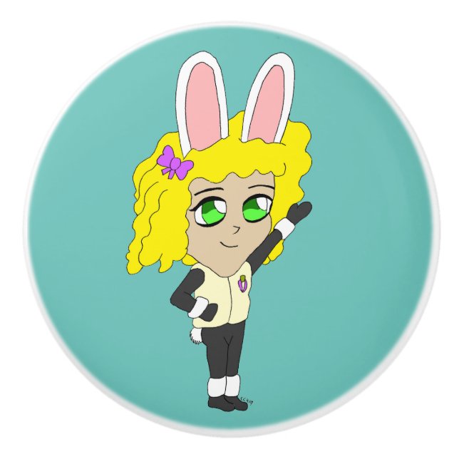 Bouton De Porte En Céramique chibi bunnygirl (Devant)