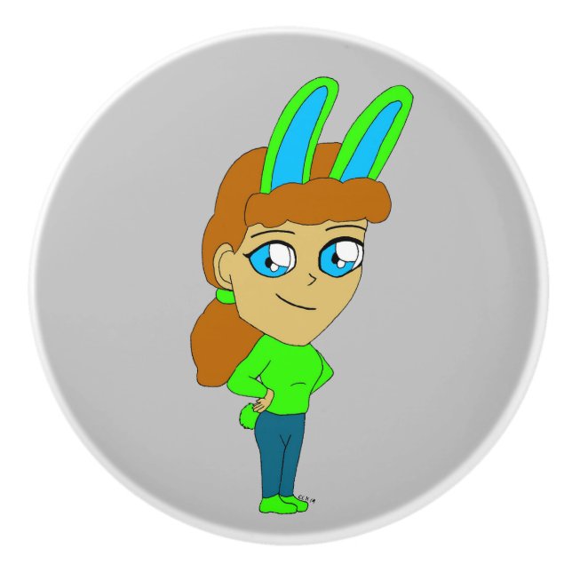 Bouton De Porte En Céramique chibi bunnygirl (Devant)