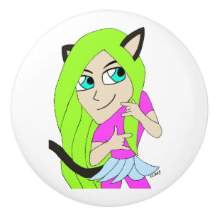 Bouton De Porte En Céramique chibi catgirl