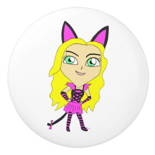 Bouton De Porte En Céramique chibi catgirl