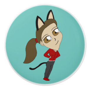 Bouton De Porte En Céramique chibi catgirl