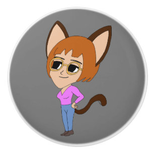 Bouton De Porte En Céramique chibi catgirl