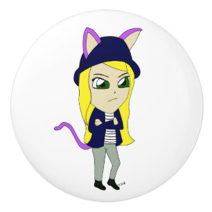 Bouton De Porte En Céramique chibi catgirl