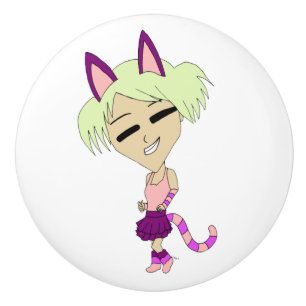 Bouton De Porte En Céramique chibi catgirl