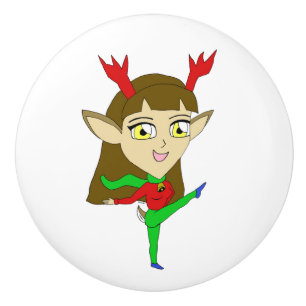 Bouton De Porte En Céramique chibi danser la fille de rennes
