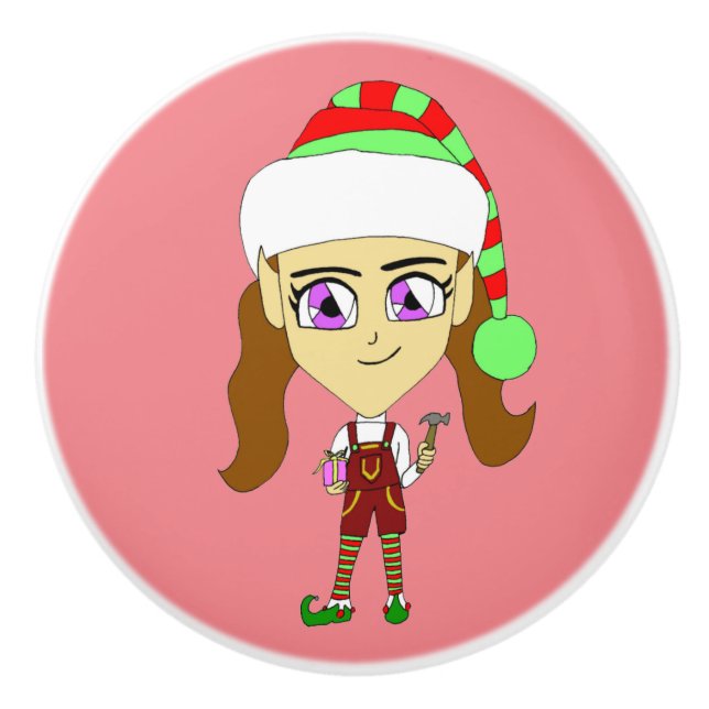 Bouton De Porte En Céramique chibi elf (Devant)